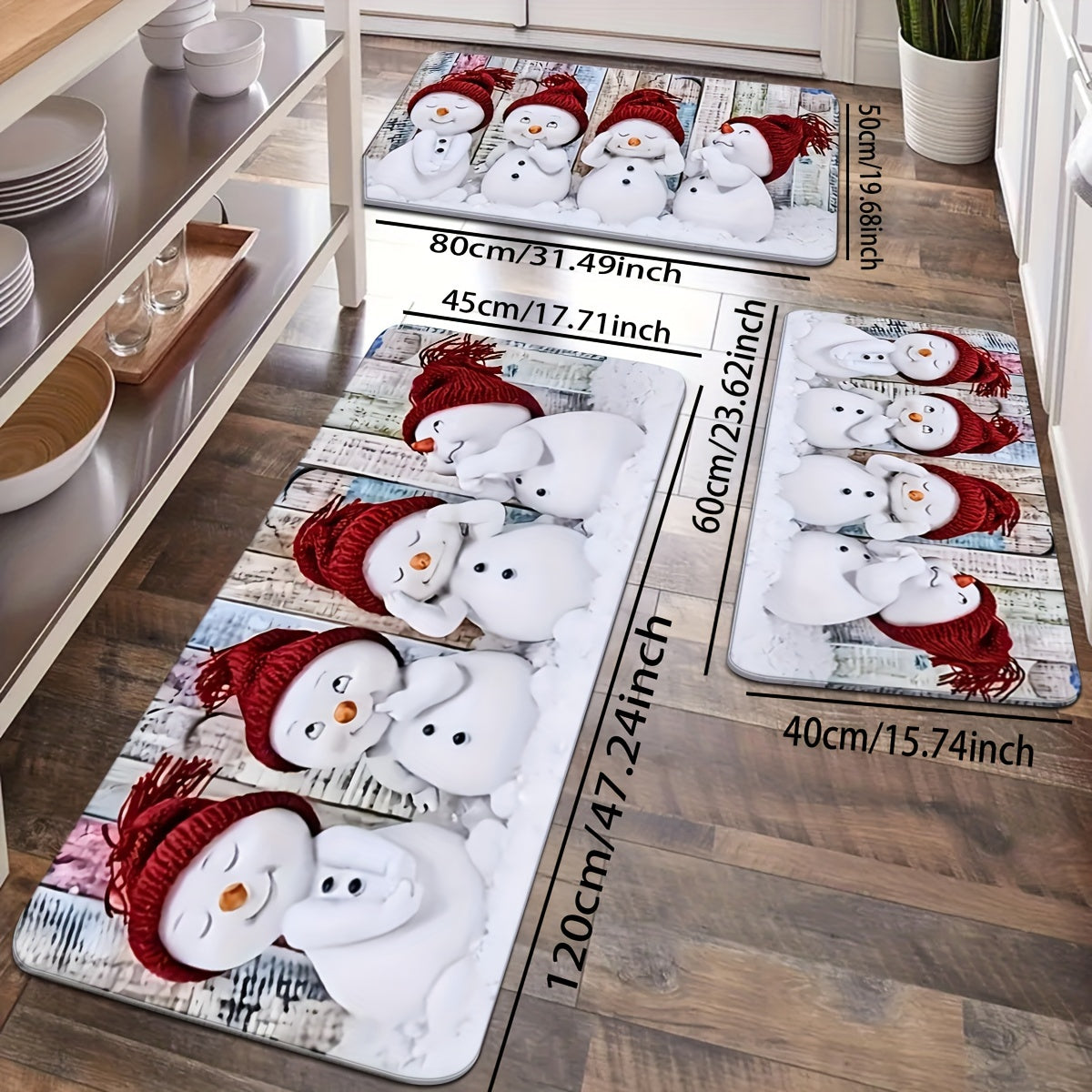 Christmas Snowman Kitchen Mat Non-Slip Absorbent Stain-Resistant Entryway Decor