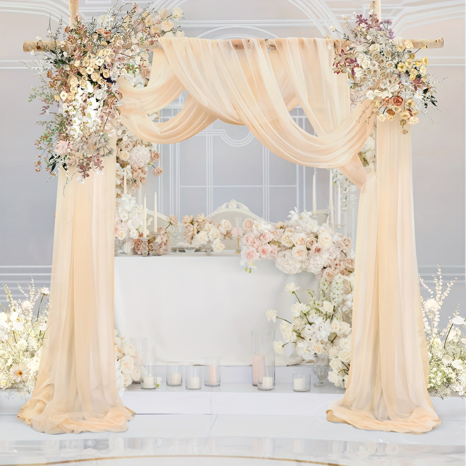 Polyester Sheer Fabric Draping Panel for Wedding Arch Backdrop Curtain Voile for Ceremony and Party Decor