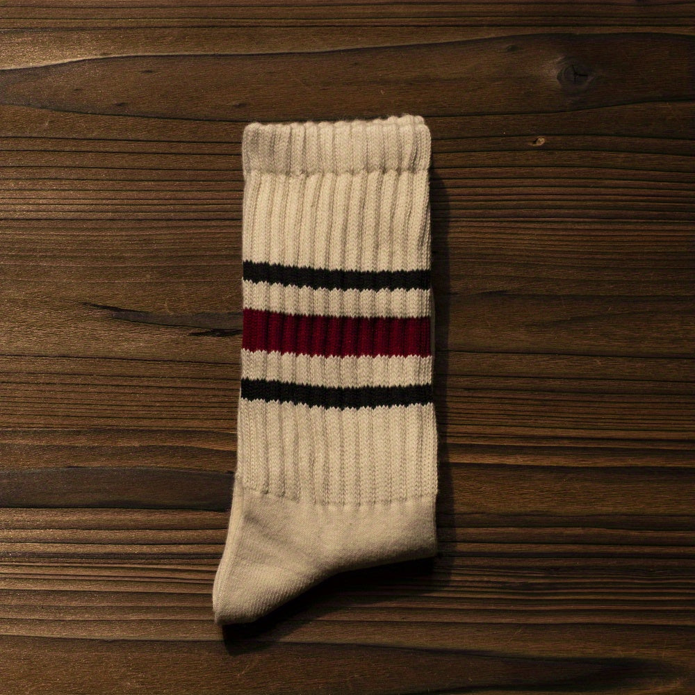 Men's and Women's Retro College Style Knit Socks Breathable Thick All-Season Cotton