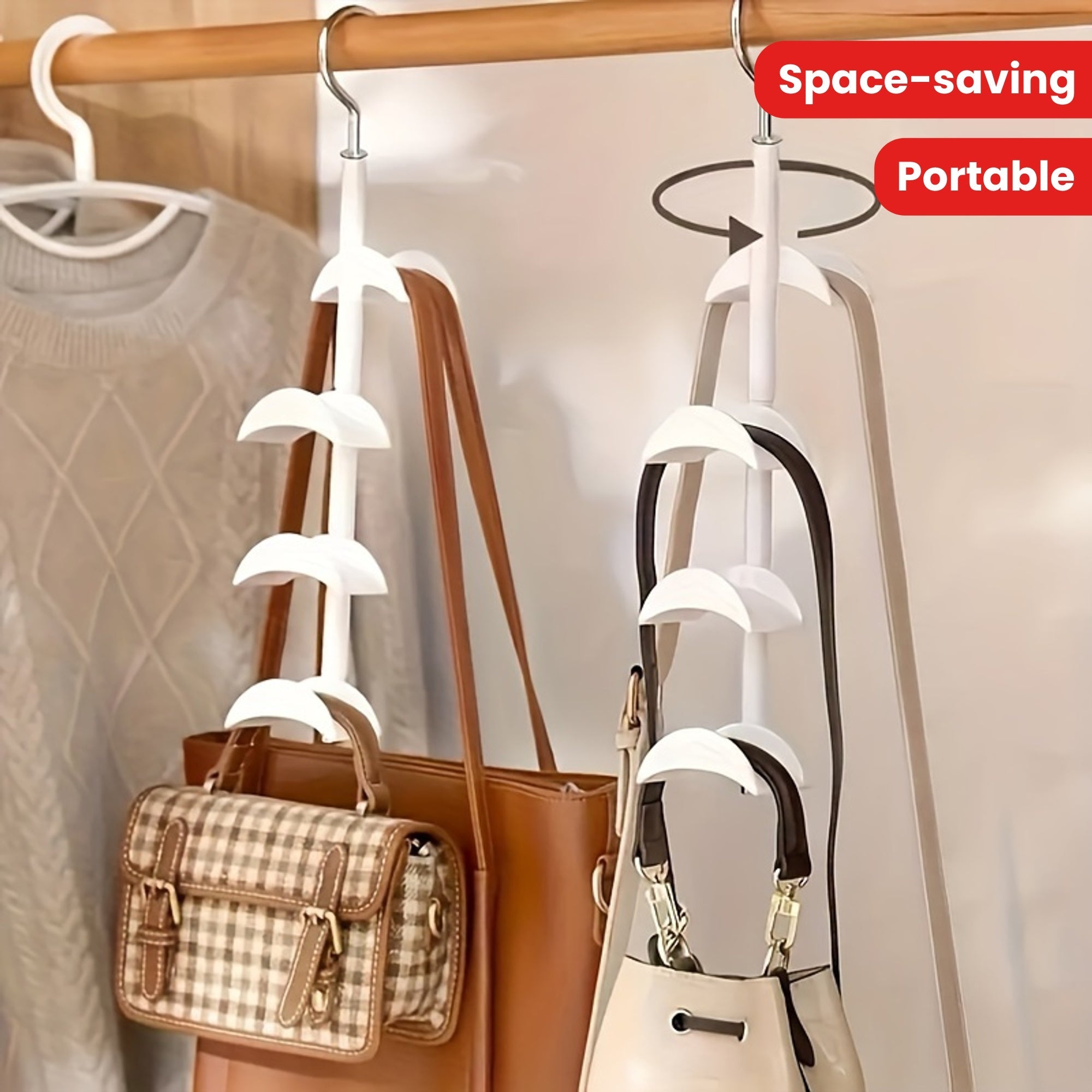 Iron Bag Hooks with Rotating Design, Portable Wardrobe Organizer for Ties Hats Scarves
