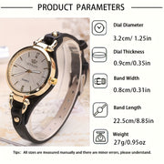 Women's Quartz Watch with Black Faux Leather Strap and Gold Accents Elegant Analog Wristwatch