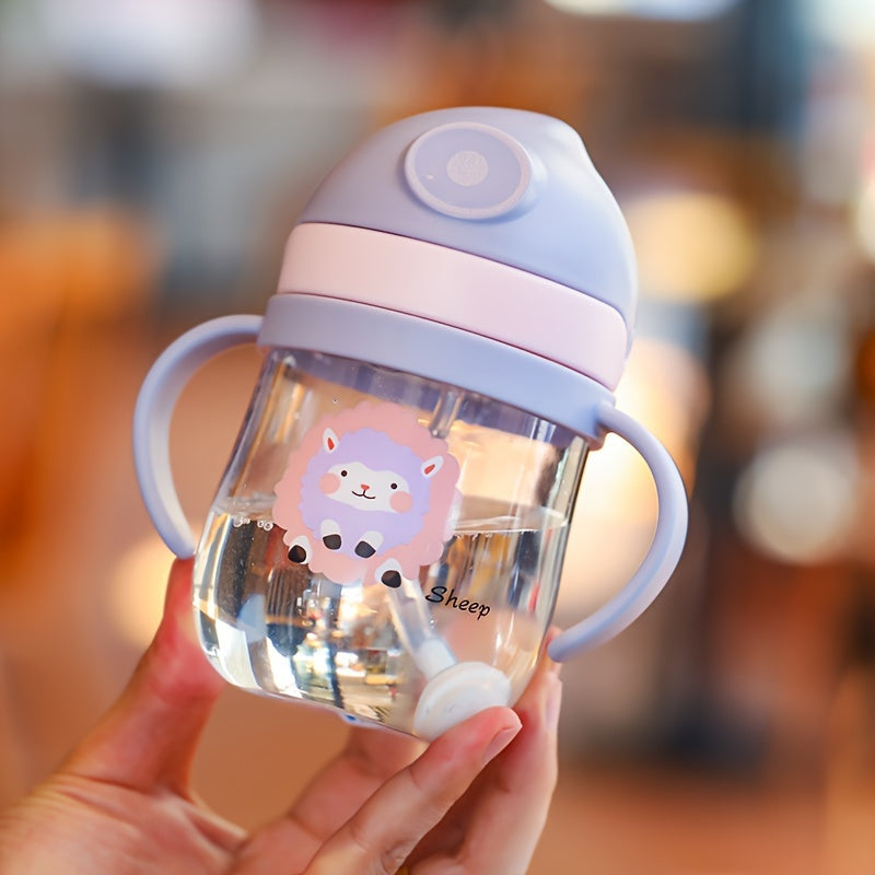 Kids 250ml Cartoon Print Leak-Proof Plastic Drinking Mug with Straw BPA-Free