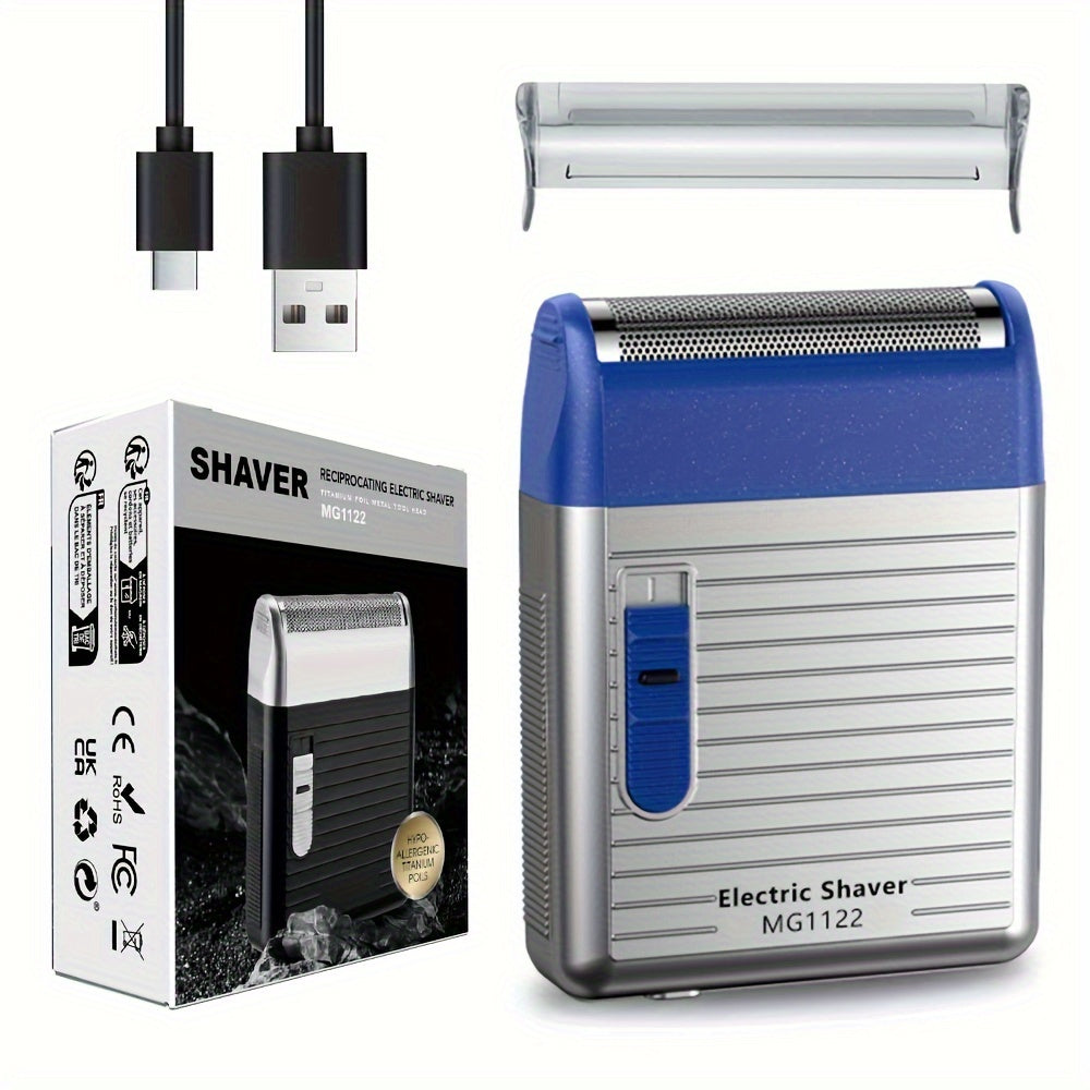 Men's Rechargeable Electric Shaver for Travel and Car Use Stainless Steel Foil Razor