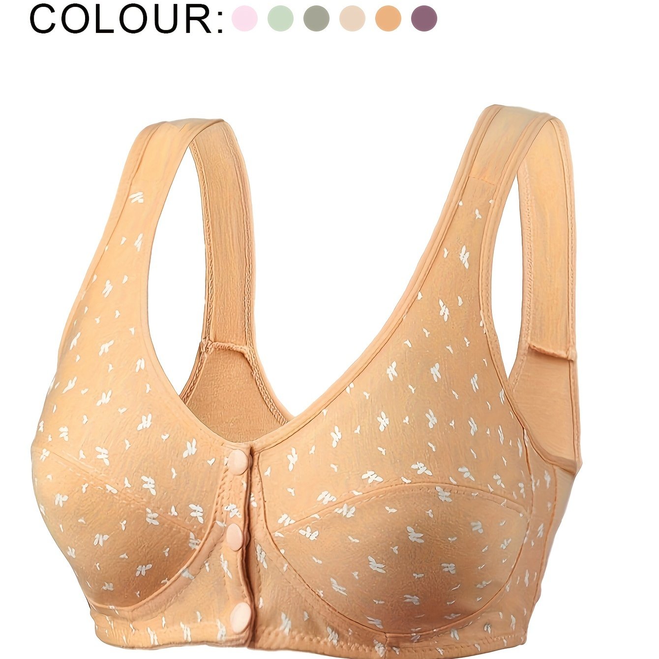 Wireless Breathable Bra with Random Print, Front-Opening Vest Style for Women