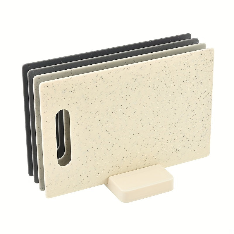 Set of 4 Plastic Kitchen Cutting Boards with Handles and Mat for Fruits