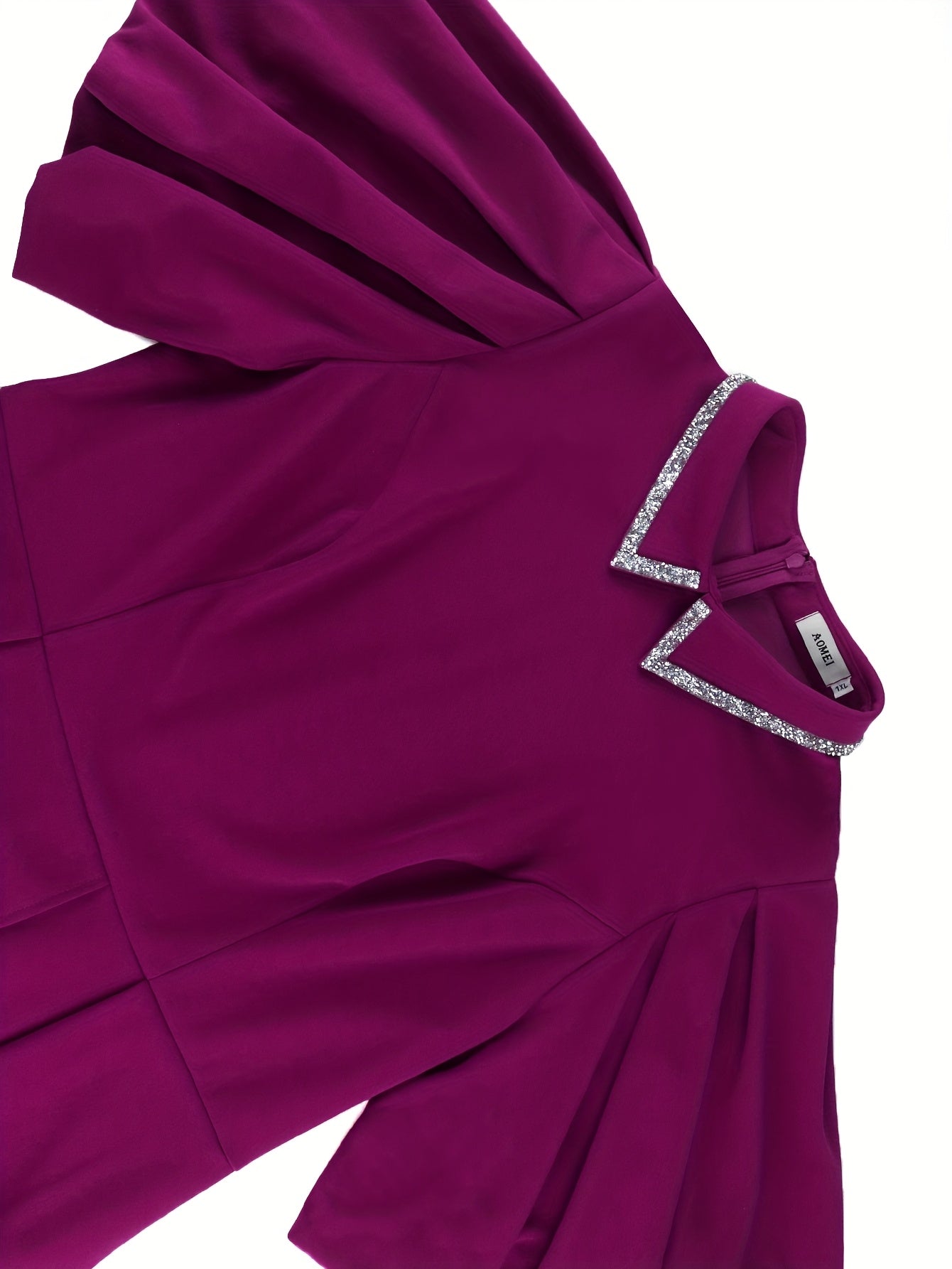 Plus Size Women's Midi Dress Rhinestone Bubble Sleeve High-Low Gown