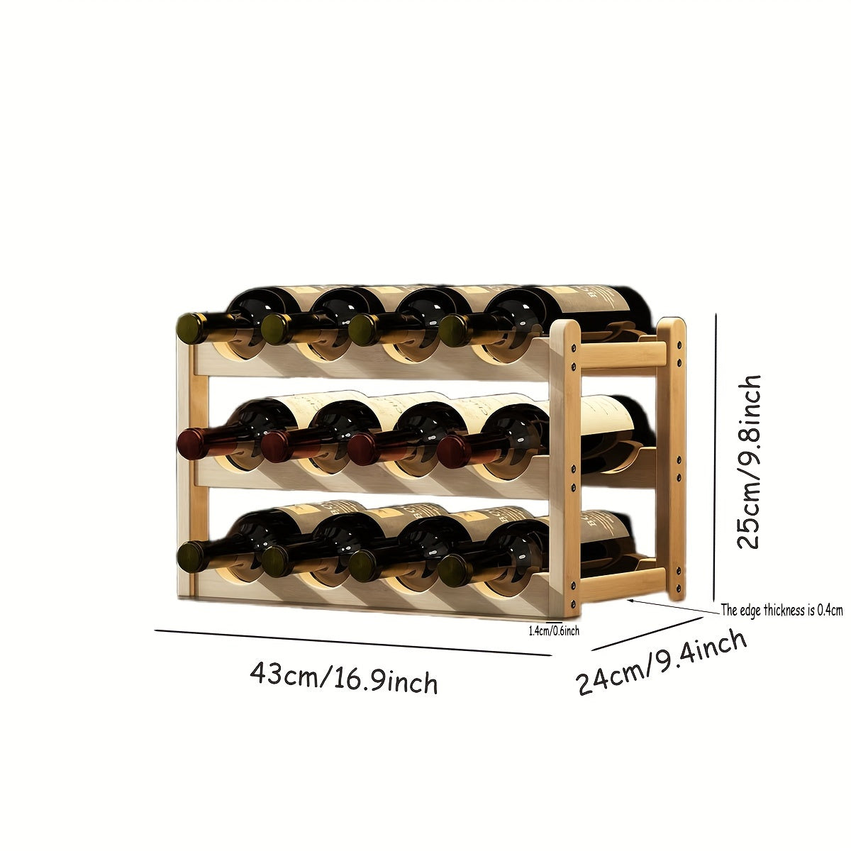 Wood Tiered Wine Bottle Holder with 2/3/4 Tiers Stackable Lacquered