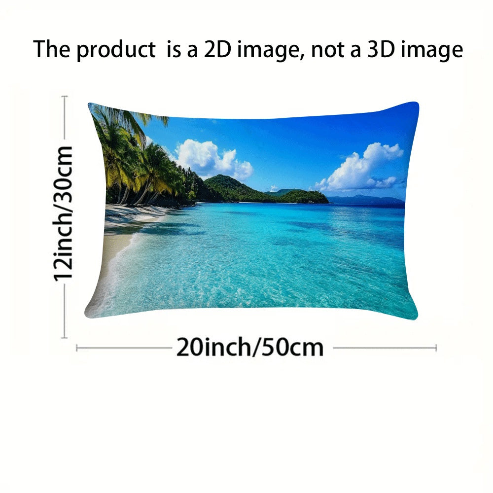 Set of 2 Ocean Beach and Coconut Tree Print Pillow Covers 50.8x30.48cm Square Cushion Cases for Living Room Bedroom Outdoor