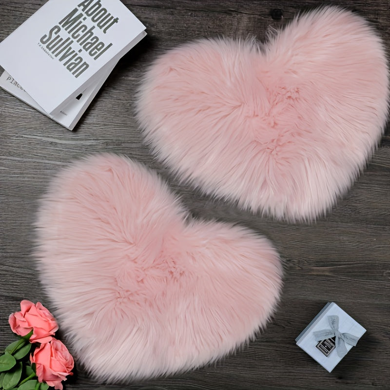 Set of 2 Heart-Shaped Faux Wool Carpets for Dresser and Home Decor