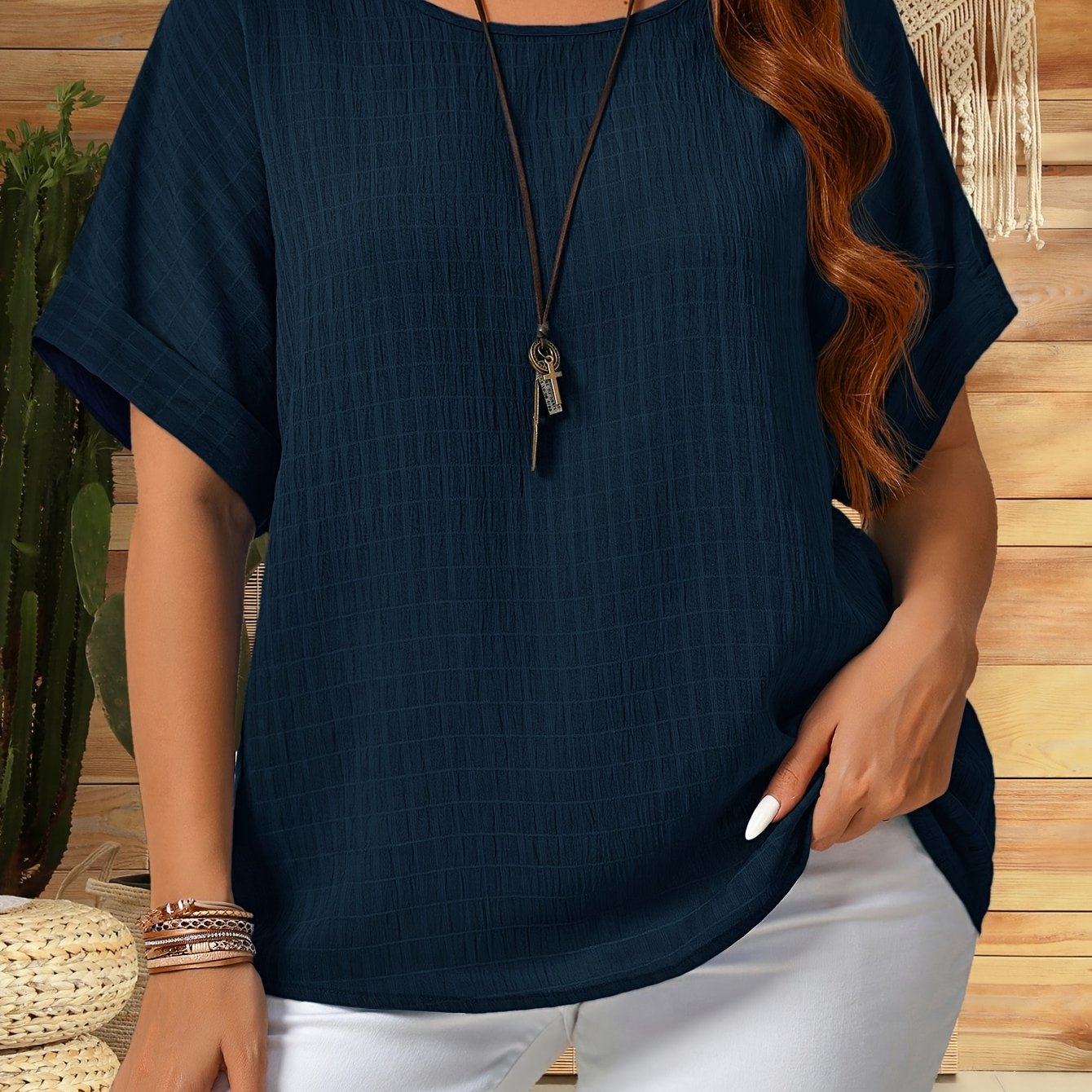 Women's Plus Size Green Round Neck Short Sleeve T-Shirt Casual Summer Solid