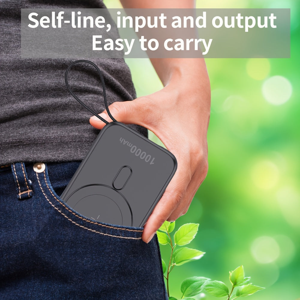 Wireless Power Bank 10000mAh Fast Charging Magnetic Suction with Nylon Cable