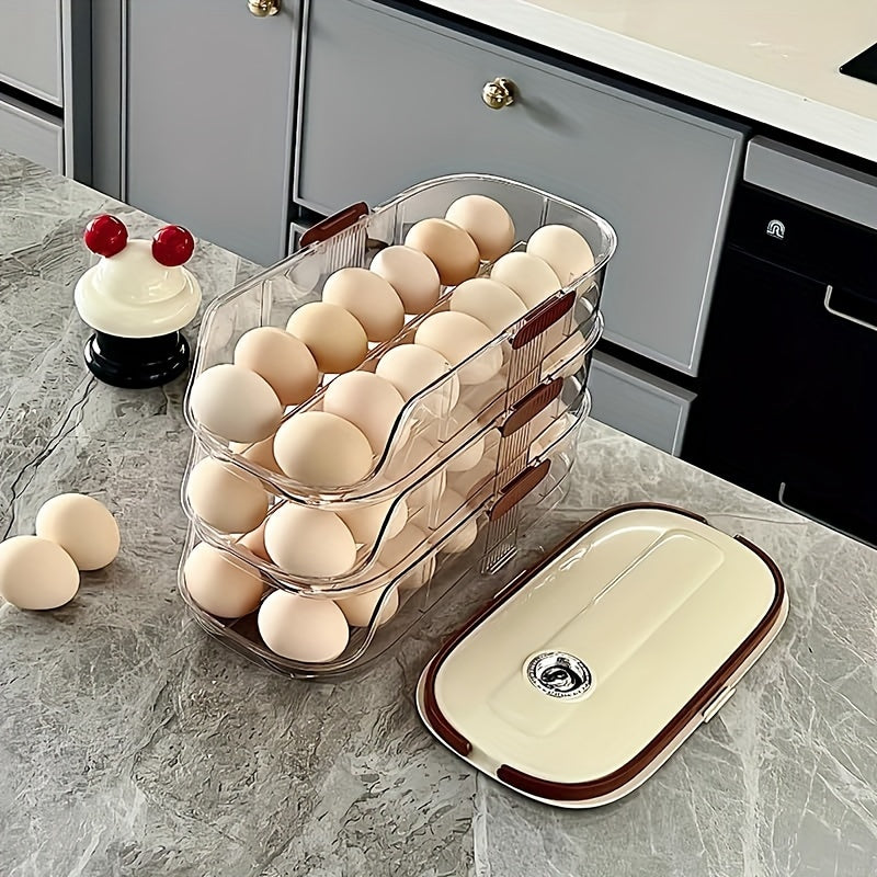 Organizador de bandeja para huevos de nevera dispensador de ahorro de espacio de múltiples capas de almacenamiento de cocina