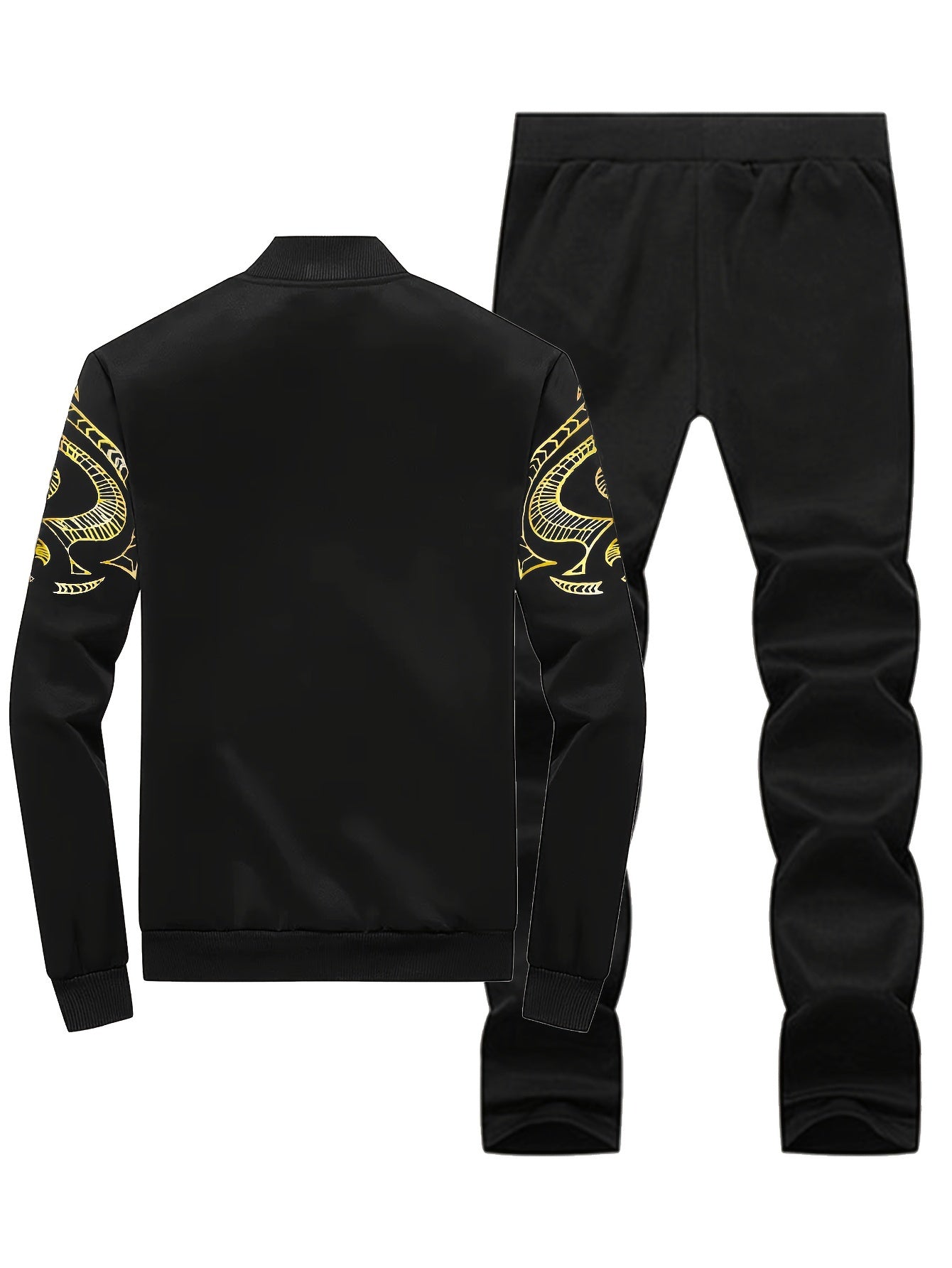 Men's Polyester Striped Zip-Up Jacket and Joggers Set for Spring Fall Sportswear