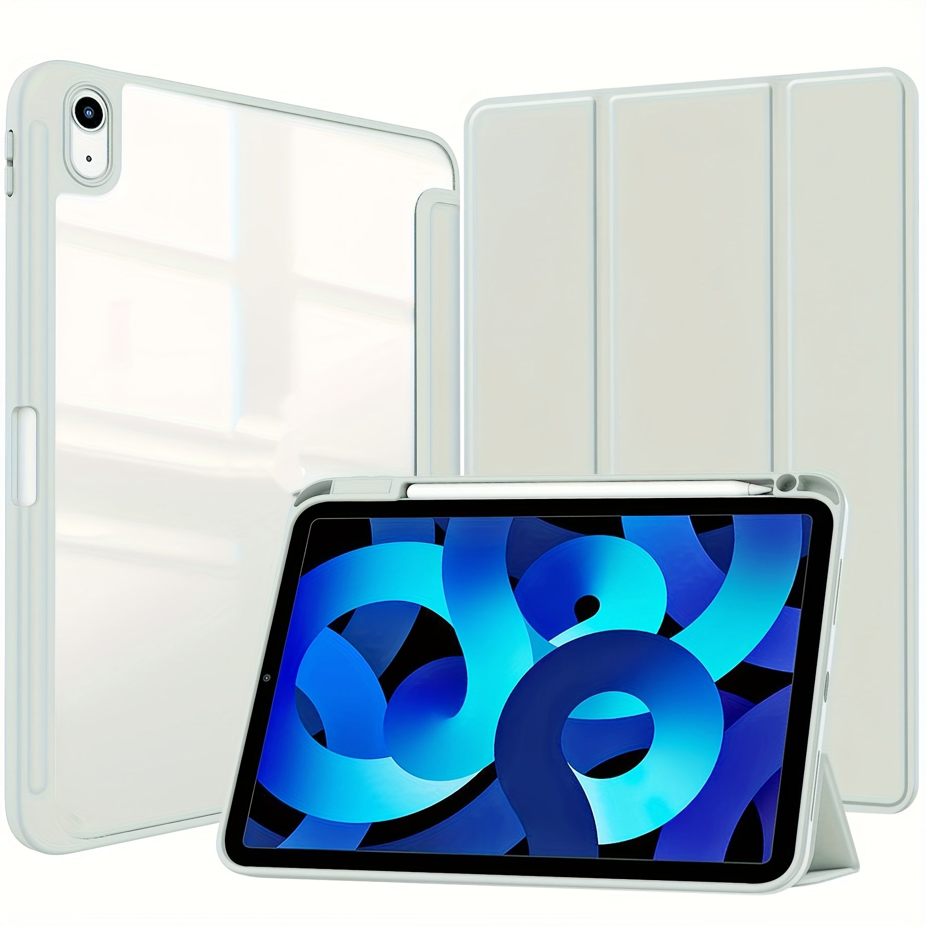 Funda de acrílico transparente duradera para iPad con ranura para bolígrafo y función de sueño/despertar automático para modelos Air y Pro