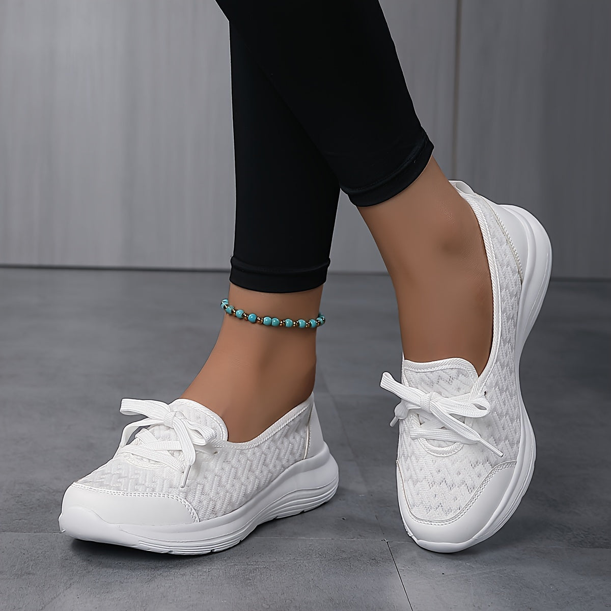 Women's Mesh Slip-On Sneakers White Low-Top Casual Shoes Round Toe