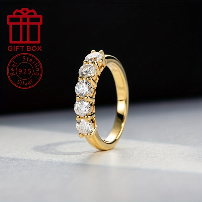 Silver Moissanite Anniversary Ring 14K Gold Plated 1.5CT Engagement Band for Women