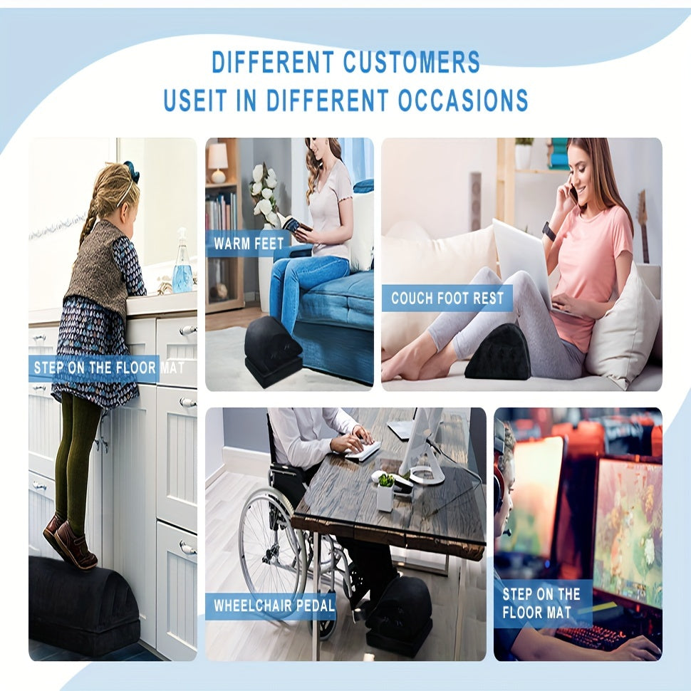 Ergonomic Black Felt Foot Rest with Adjustable Height and Plush Pockets