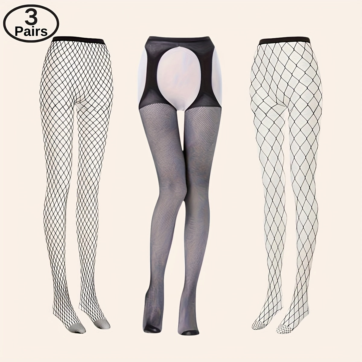 Women's Fishnet Stockings Set with Garter Belts and Thong