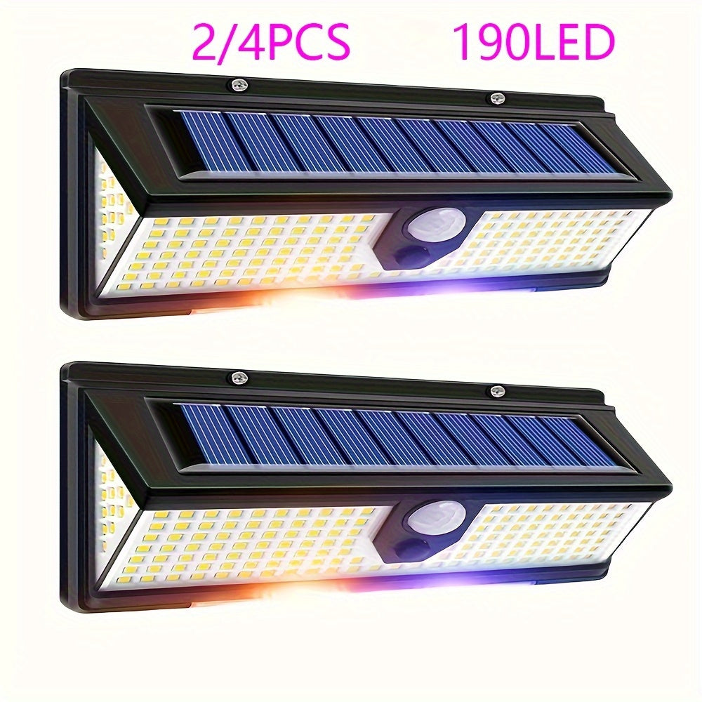 Solar Wall Light with 190 LED Motion Sensor Outdoor Security Lighting for Garden Fence Driveway