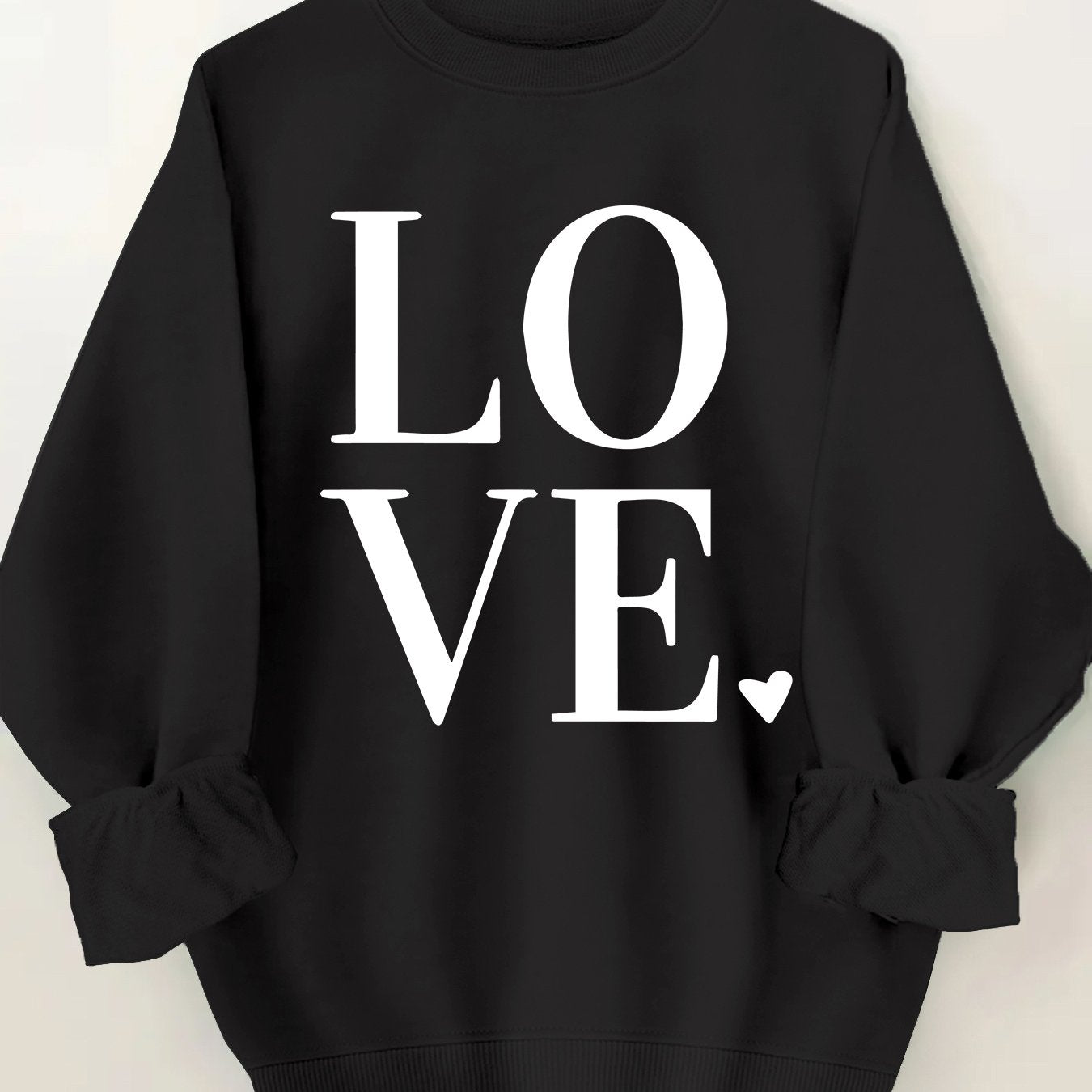 Plus Size Love Print Sweatshirt Casual Long Sleeve Crew Neck Pullover