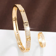 Women’s Jewelry Zirconia Copper Number Pattern Bracelet and Ring Set
