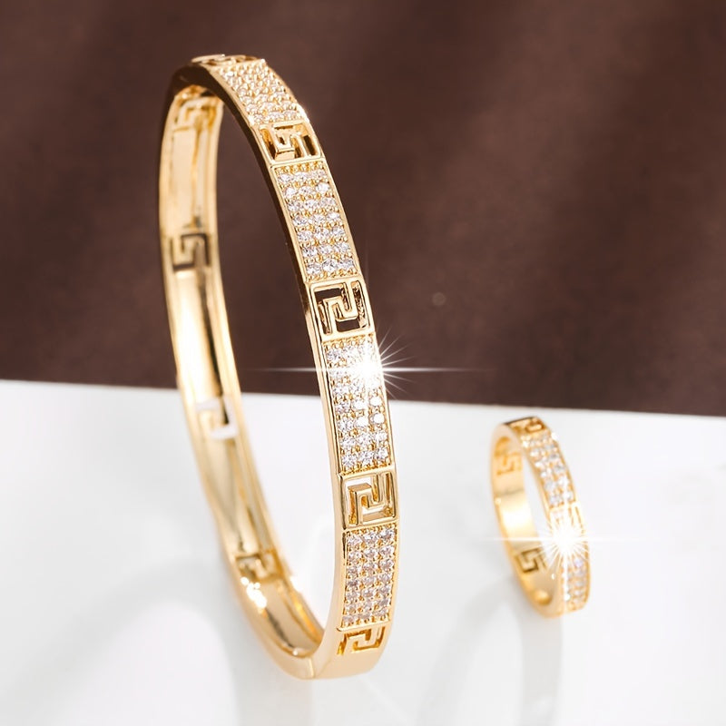 Women’s Jewelry Zirconia Copper Number Pattern Bracelet and Ring Set