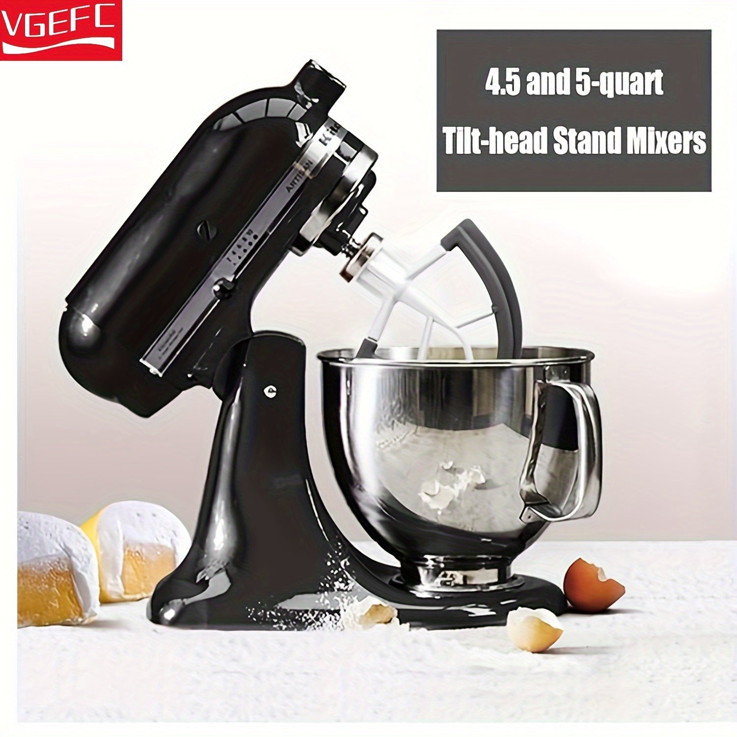 Batidor de borde flexible universal para batidoras de 4.5-5 qt, silicona de grado alimentario, aluminio