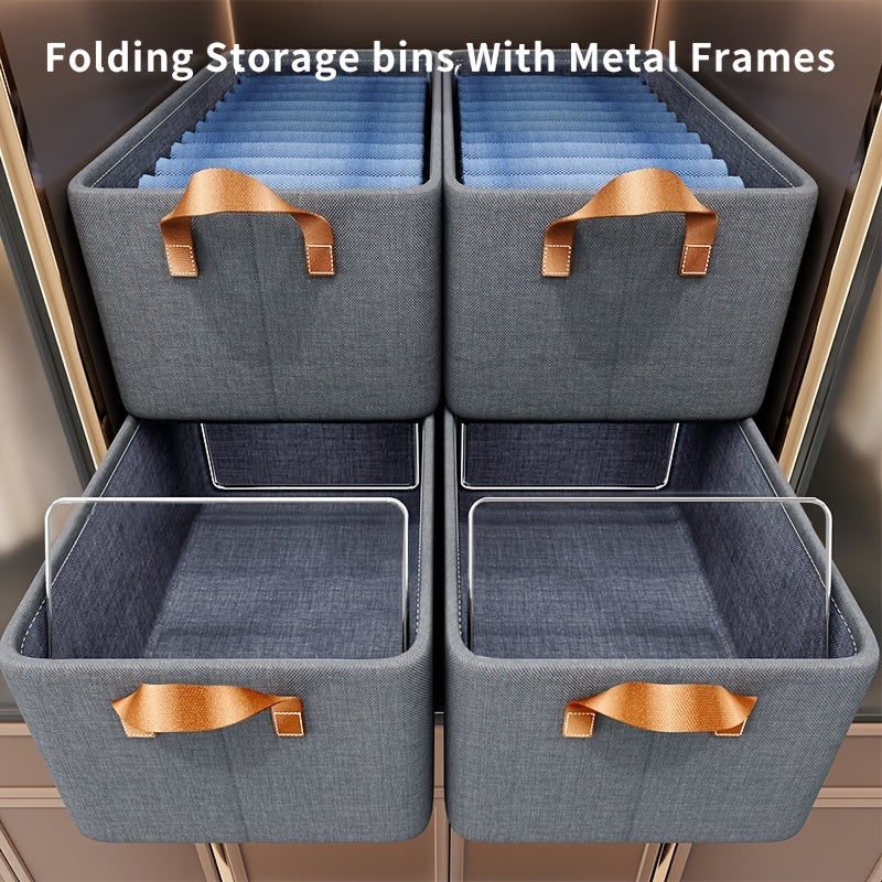 Collapsible Fabric Storage Bins with Metal Frames for Clothes and Toys