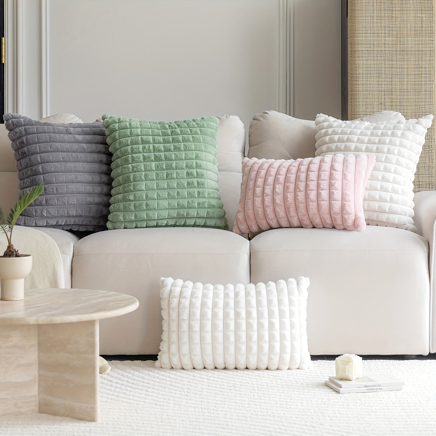 Checkered Plush Throw Pillow Cover Sofa Farmhouse Decor 44x45cm or 50x30cm