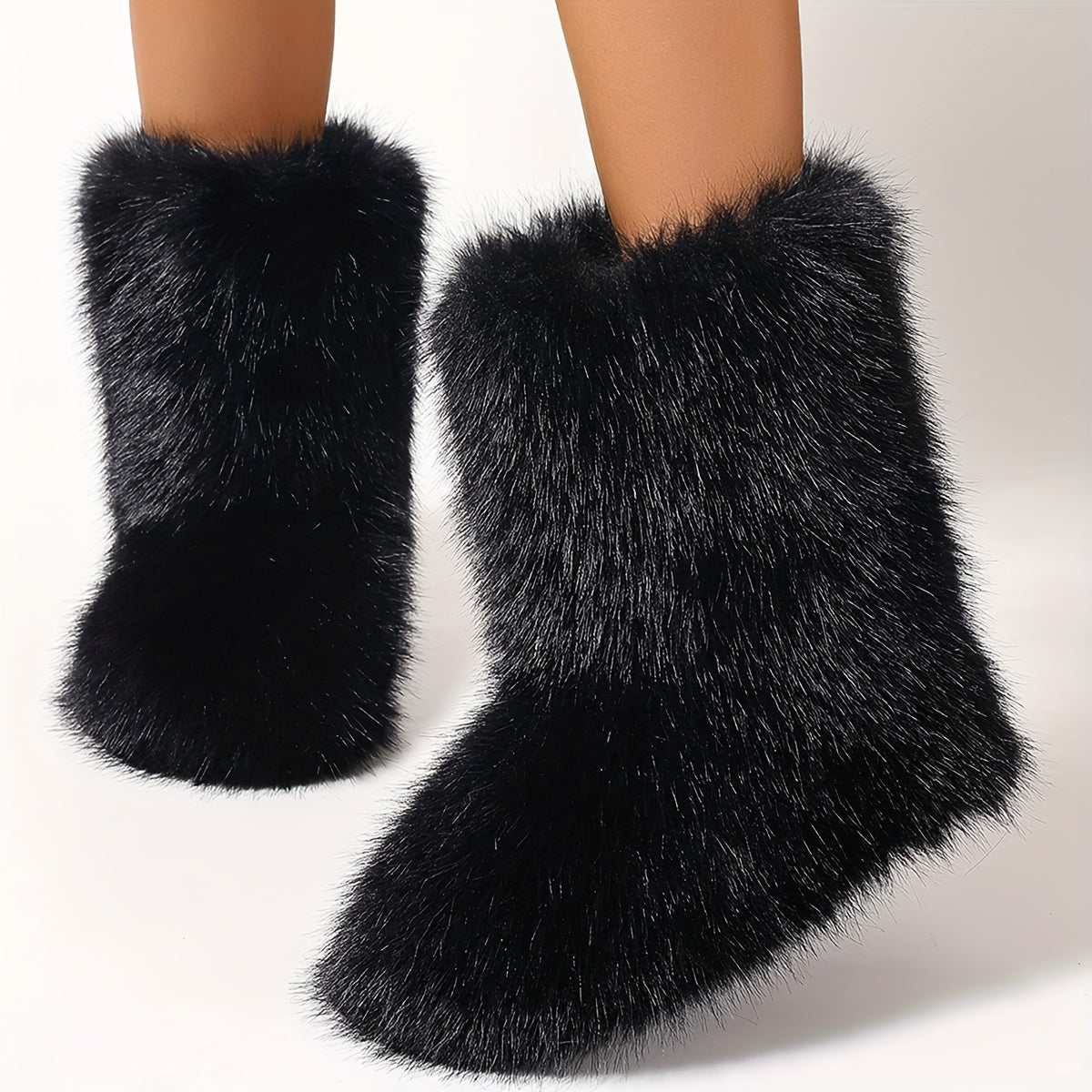 Women Faux Fur Mountain Boots Winter Mid-Calf Tall Booties