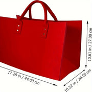 Red Felt Firewood Storage Bag Wall-Mounted Firewood Carrier for Home Fireplace