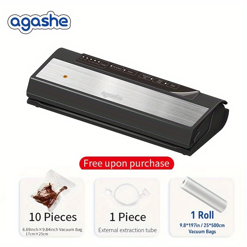 Vakuum Sealer 1 ta rulonli sumka (25*500cm/9.8*197in) bilan uy oshxonasida oziq-ovqat saqlash uchun. Avtomatik yopish funksiyasi, 28cm kenglikdagi sumkalar uchun mos, zanglamaydigan po'lat panel, 5 ta issiqlik