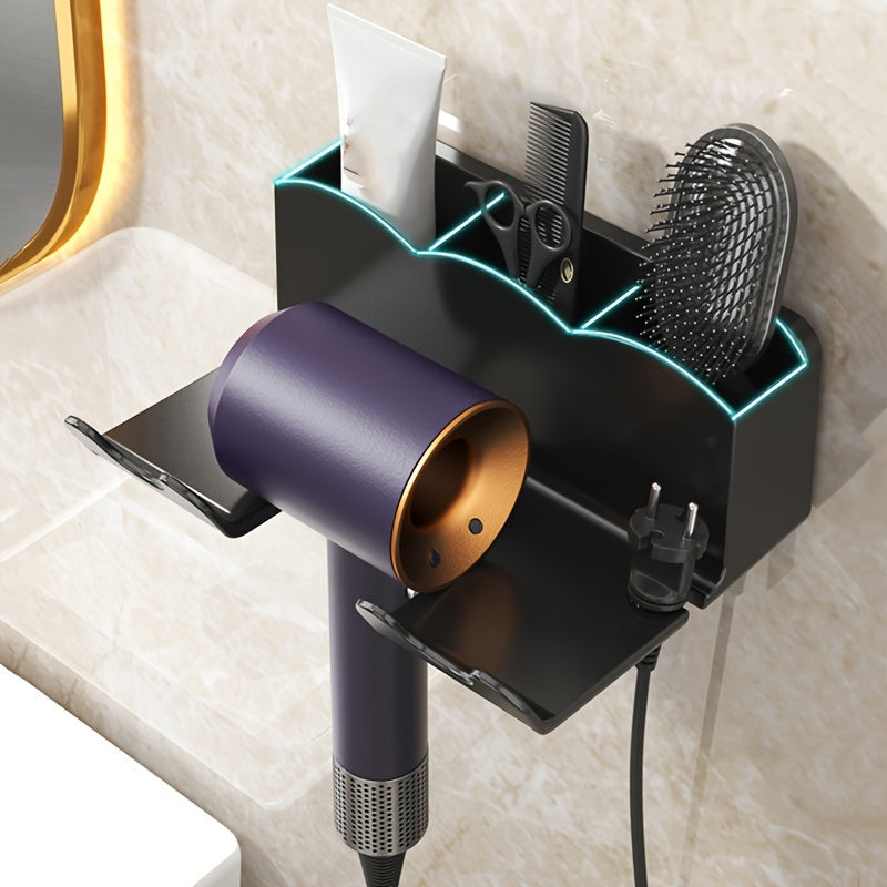 Wall-Mounted Bathroom Organizer Hair Dryer and Phone Holder No-Drill Installation