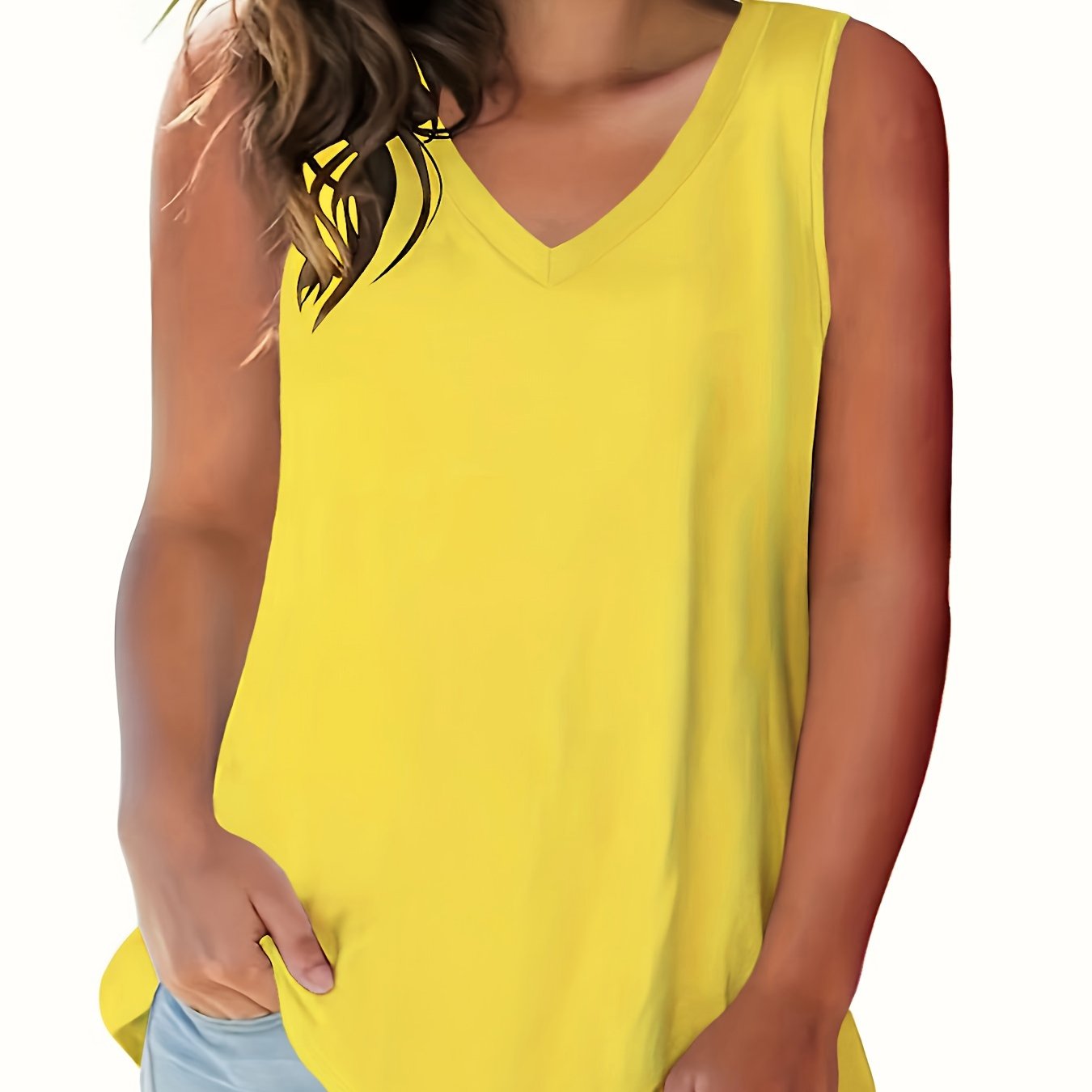 Women's V-Neck Sleeveless Tank Top Soft Stretch Semi-Sheer White Casual Formal Layering