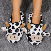 Women Soft Plush Cow Slippers Warm Winter Non-Slip Animal Design