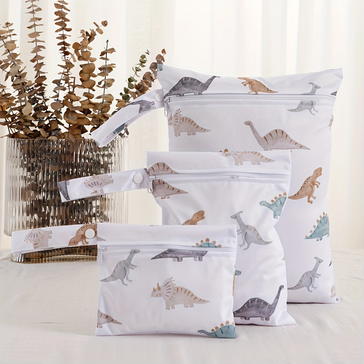 Set of 3 Waterproof Reusable Diaper Bags with Smooth Zipper Pockets in Assorted Sizes