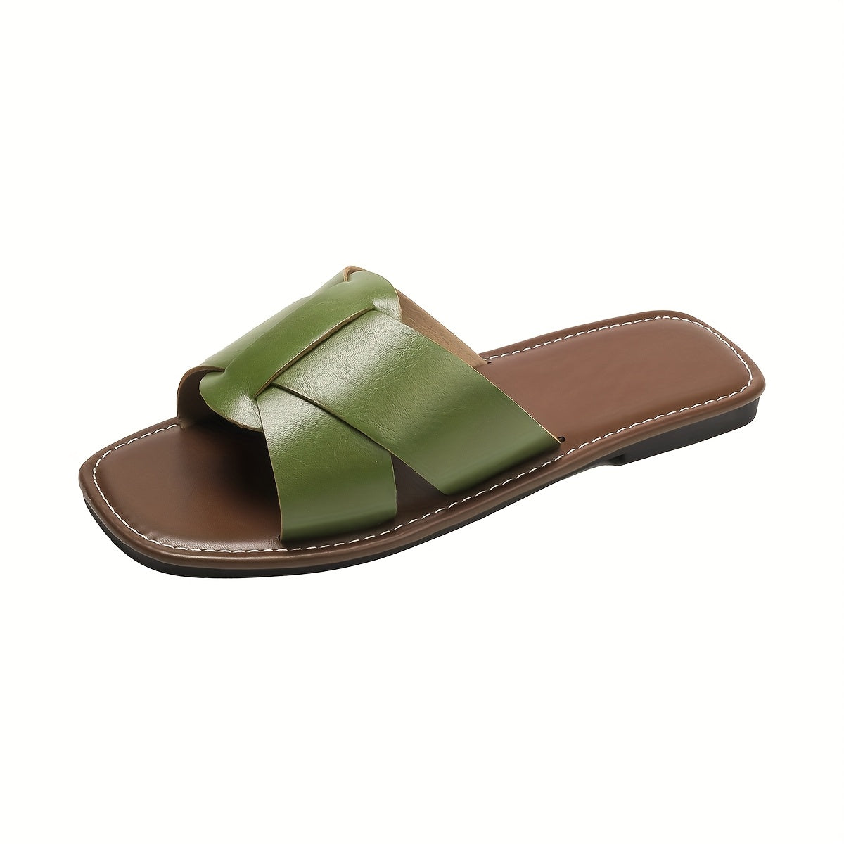 Women Slip-On Slide Sandals Retro Open-Toe Flat with Adjustable Straps