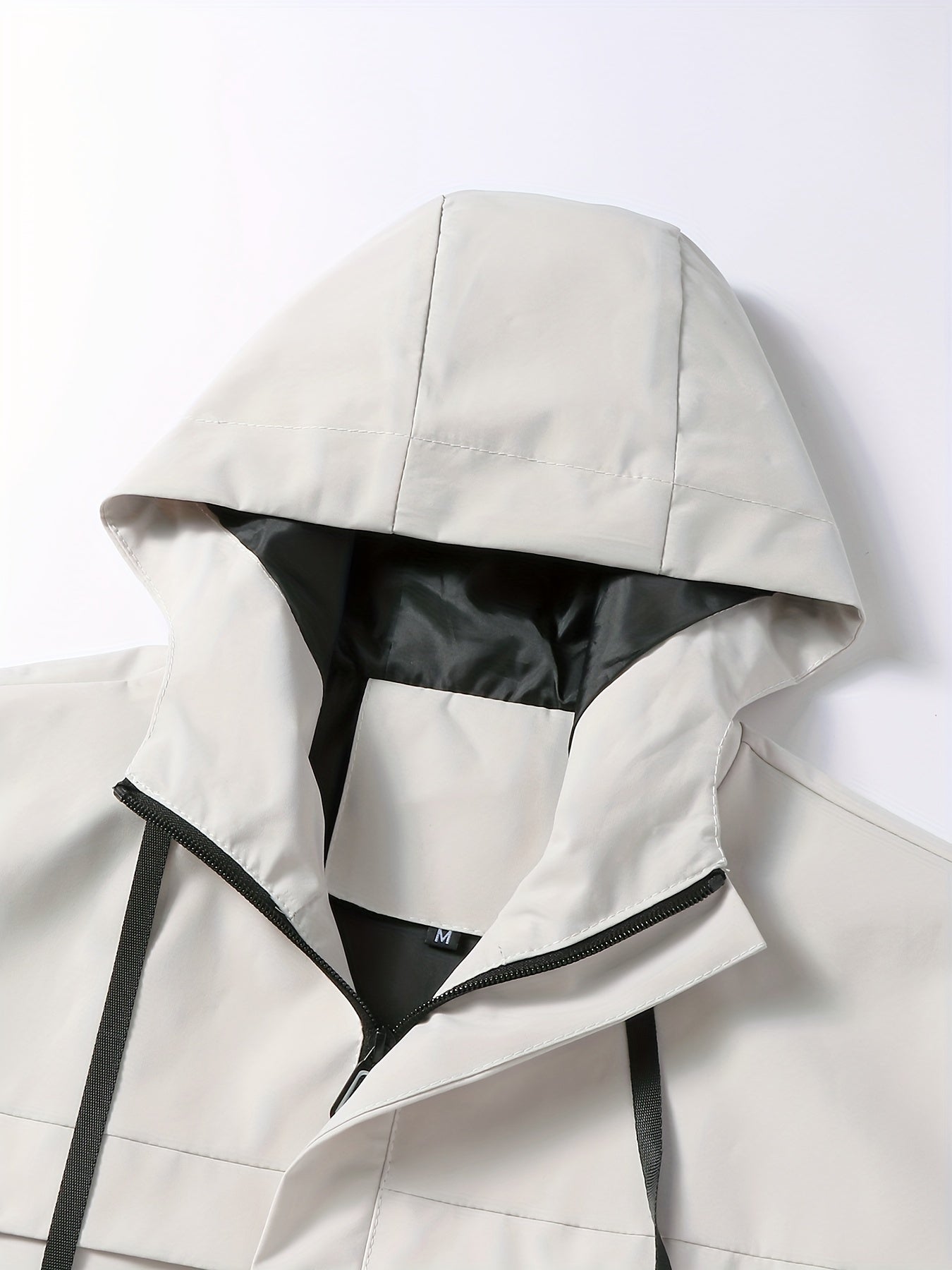 Men's Lightweight Polyester Windbreaker Hoodie with Zipper Pockets and Elastic Cuffs