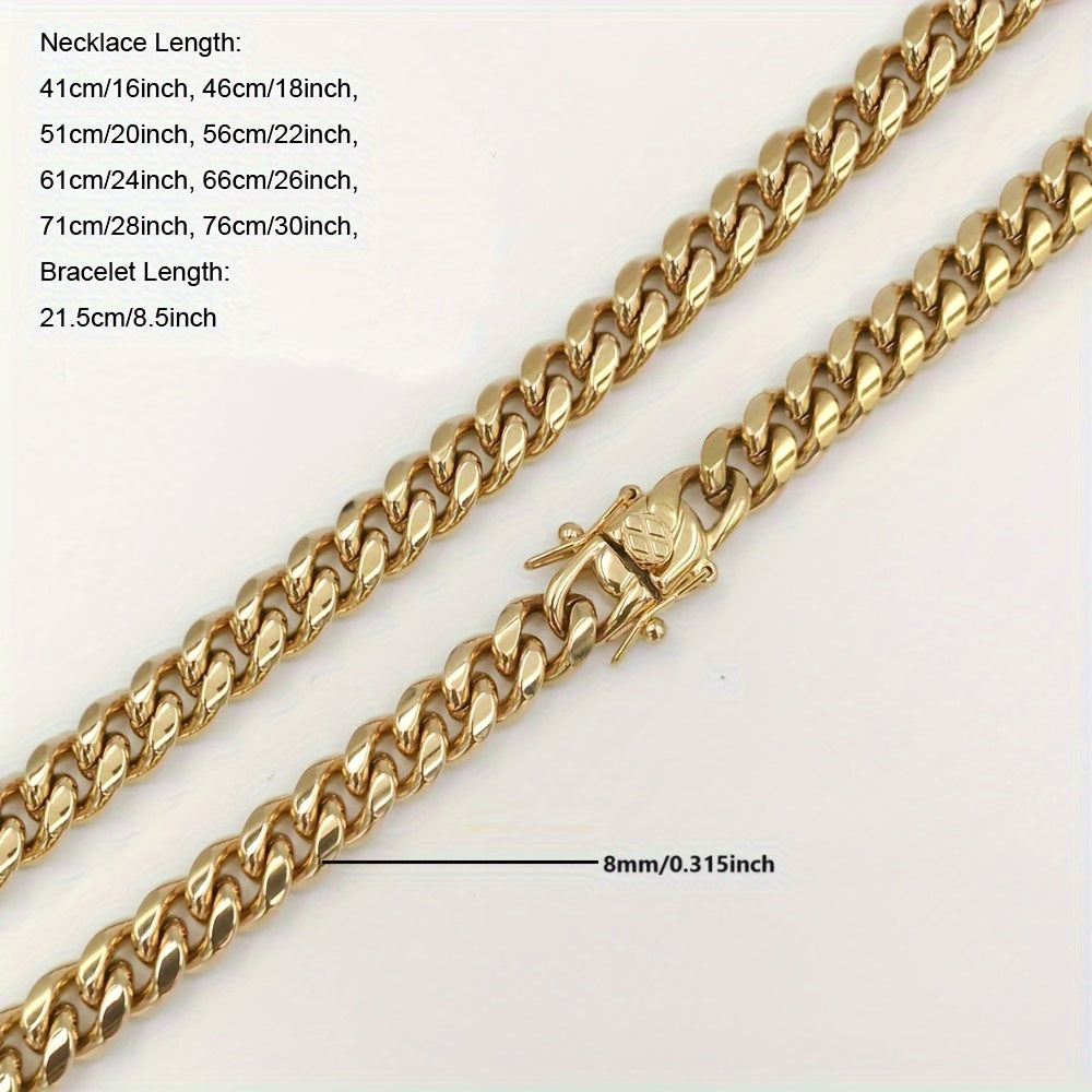 Stainless Steel Hip Hop Link Chain Jewelry Set for Men Choker Necklace and Bracelet