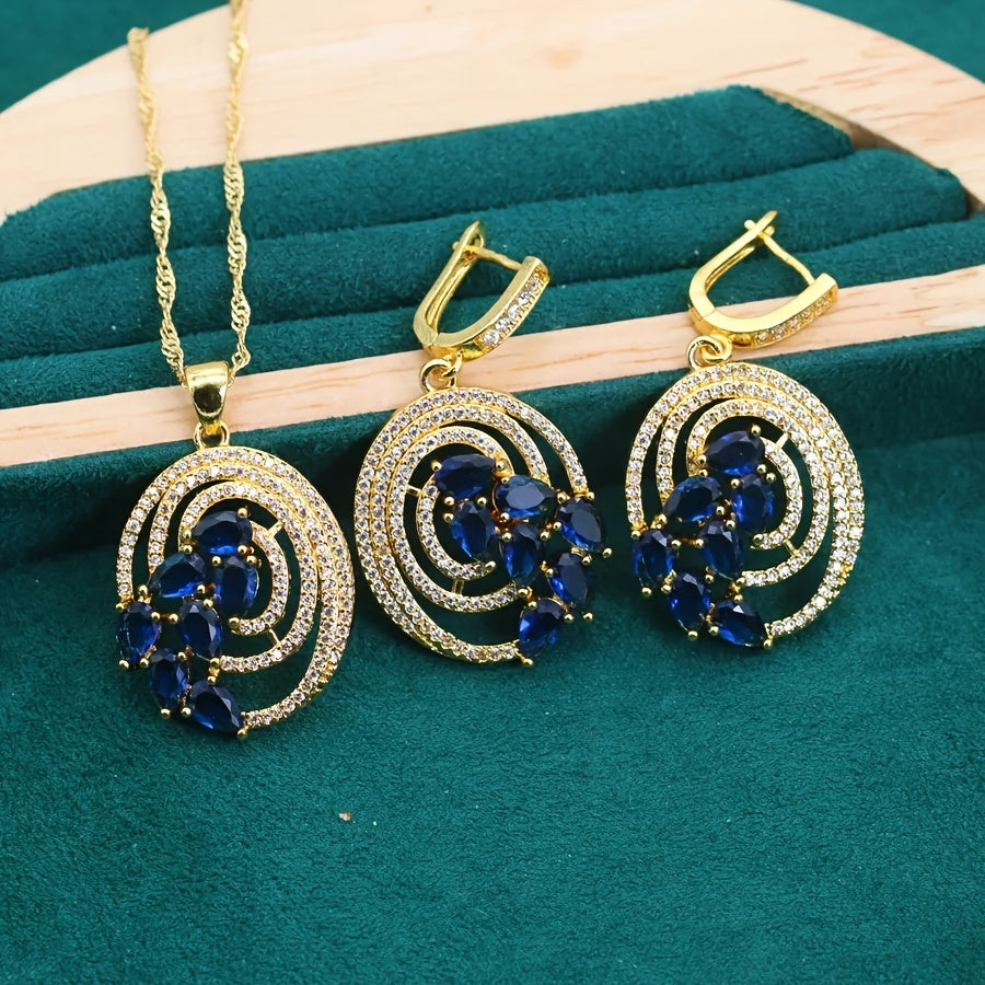 Women's Gold-Plated Jewelry Set with Synthetic Zirconia for Weddings and Parties