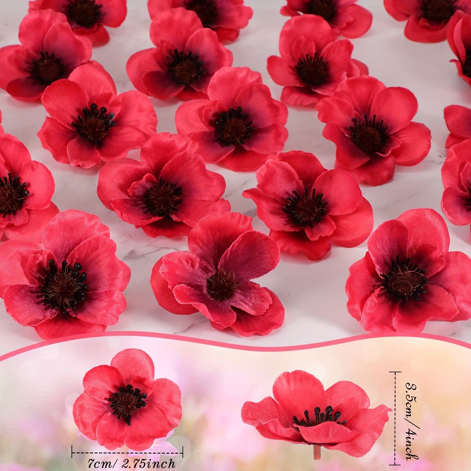 Set of 30 Artificial Poppy Flowers for Weddings, Home Decor, and Crafts
