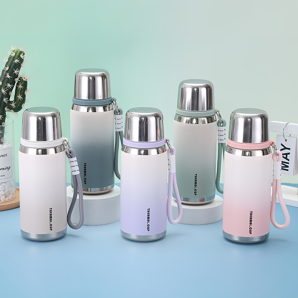 Gradient Stainless Steel Water Bottle 600ml Insulated Durable with Lid