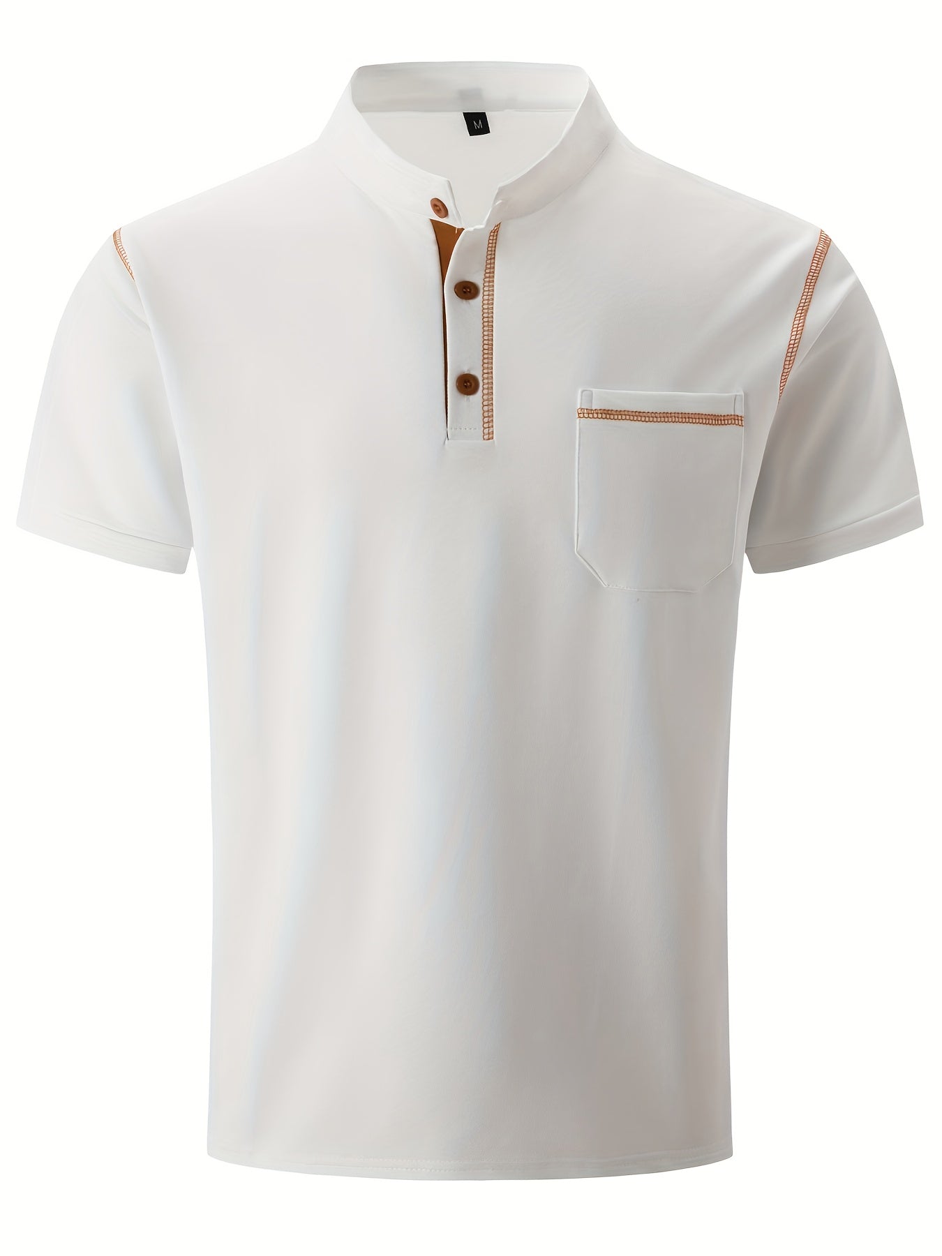 Camisa polo de punto de poliéster para hombre con bolsillo, manga corta, cuello alto, ajuste regular, casual