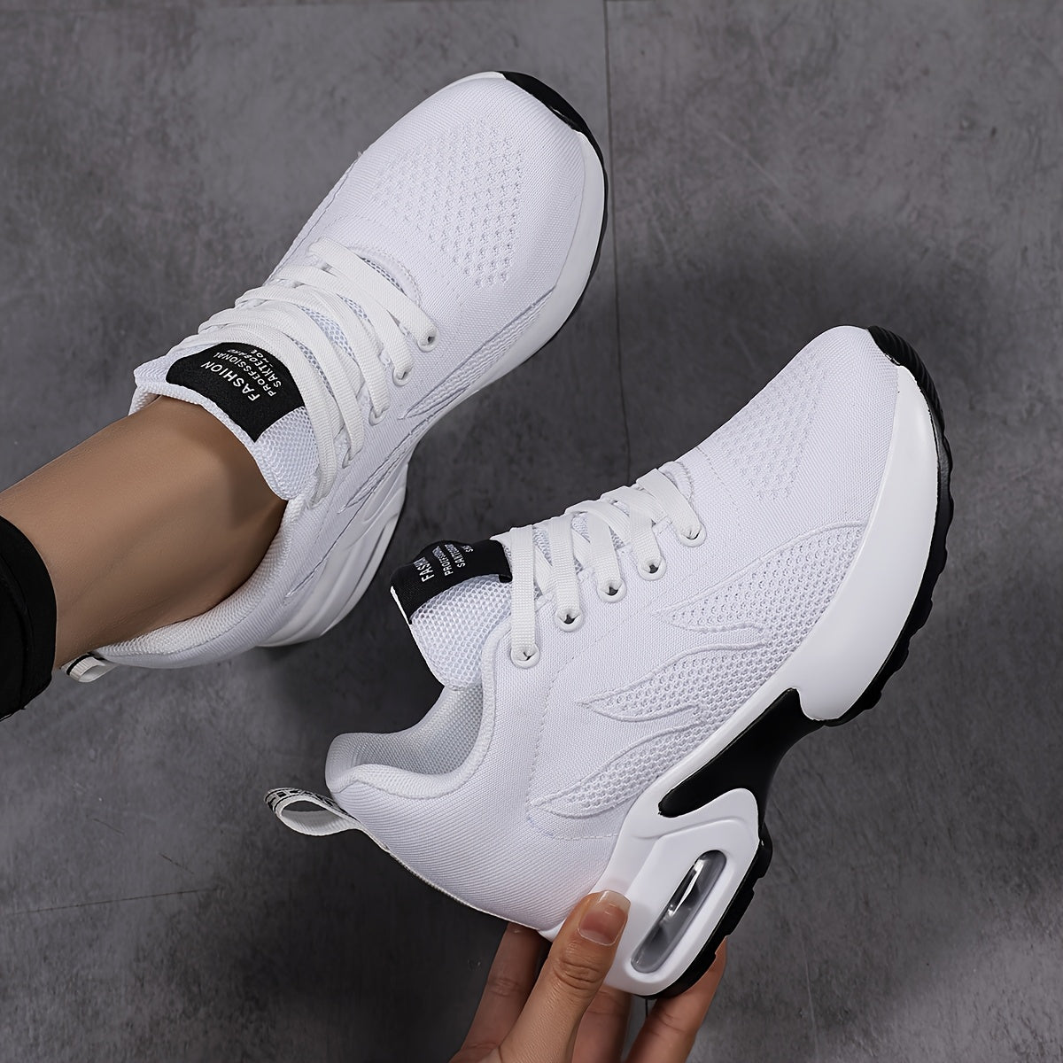 Women's Fashion Sneakers Casual Lace-Up Shoes Air Cushion Lightweight Breathable Fabric