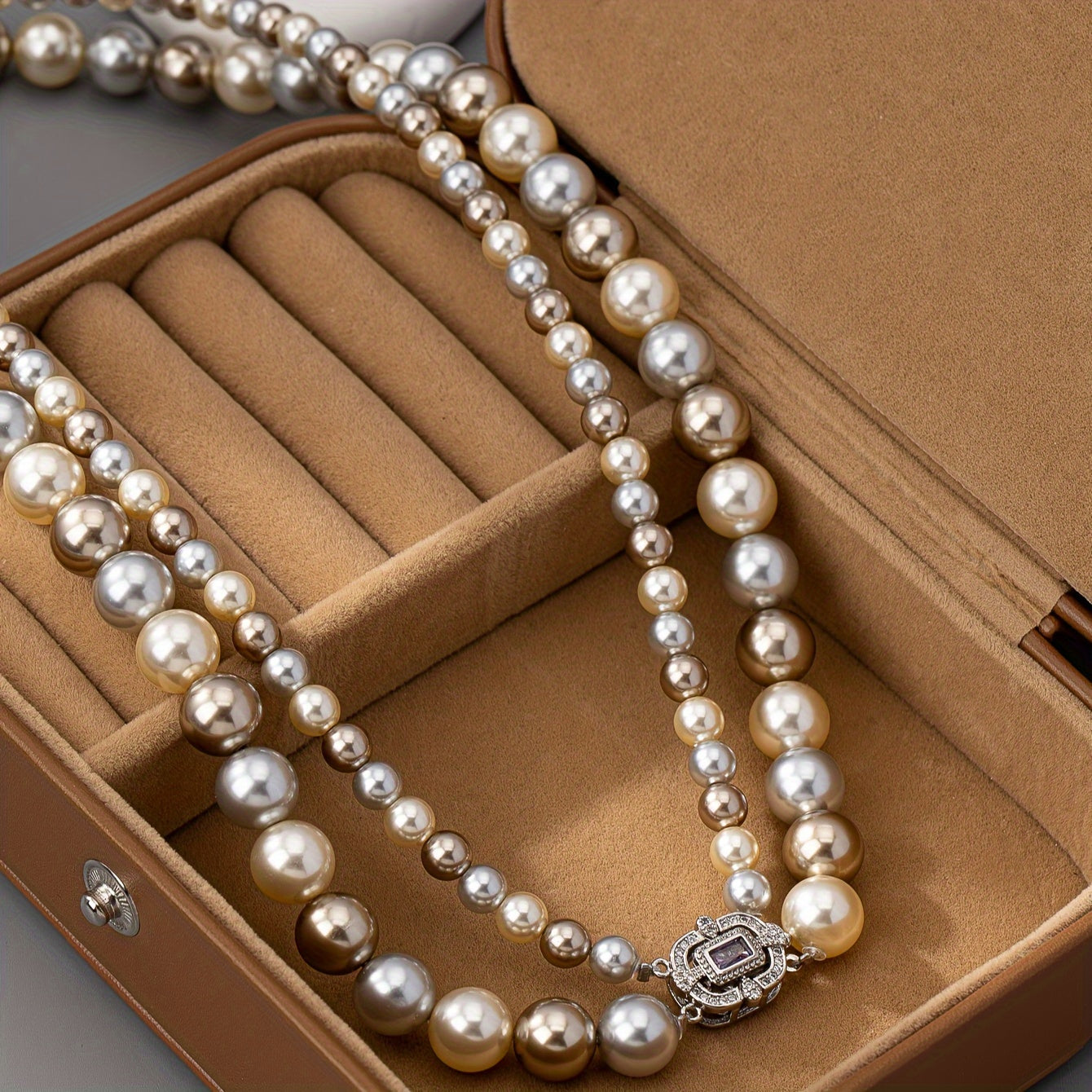 Women's Faux Pearl Necklace with Gold Plated Clasp Two-Tone Jewelry for Weddings and Events