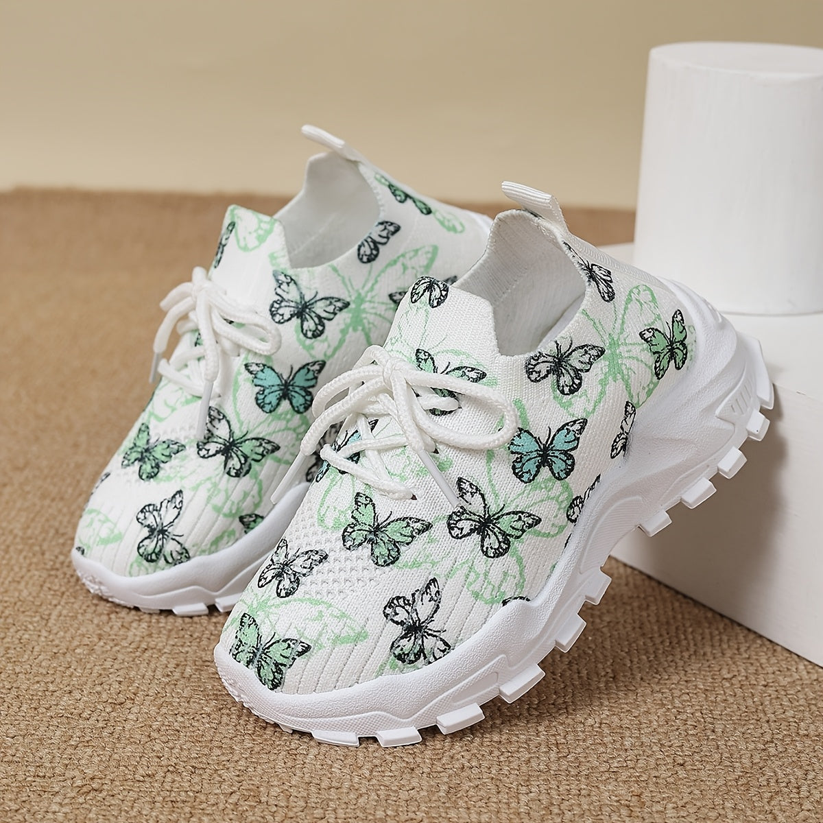 Girls Boys Toddler Butterfly Pattern Casual Sneakers Non-slip Fabric Low Top Running Hiking Outdoor