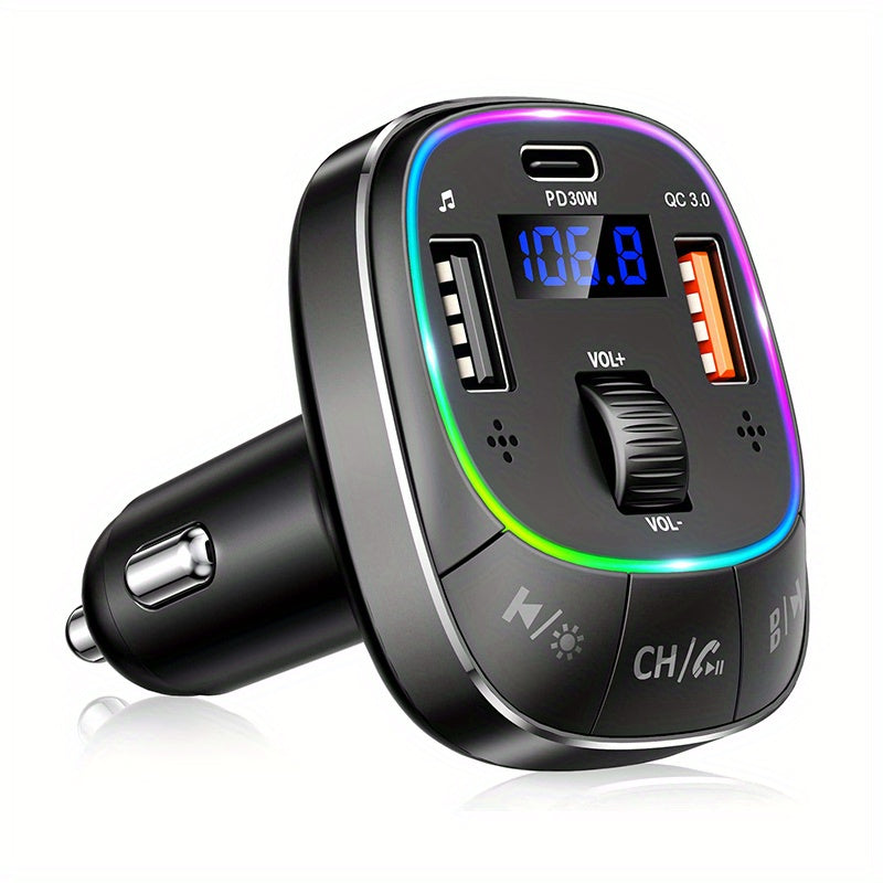 Wireless Car Adapter with Hands-Free Calling RGB Backlit Fast Charging