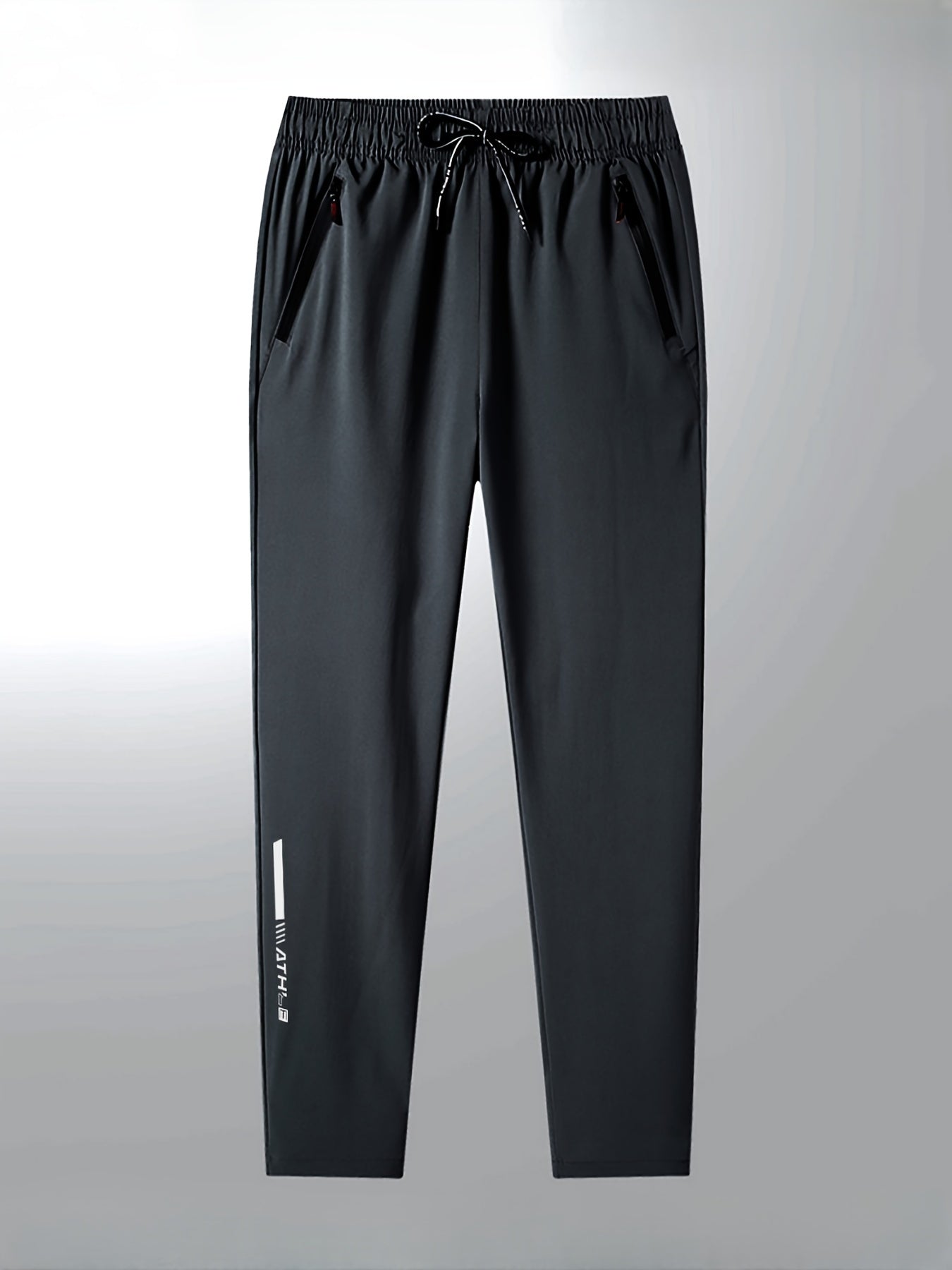 Men's Polyester Casual Pants with Zipper Pockets Elastic Waist Drawstring All-Season