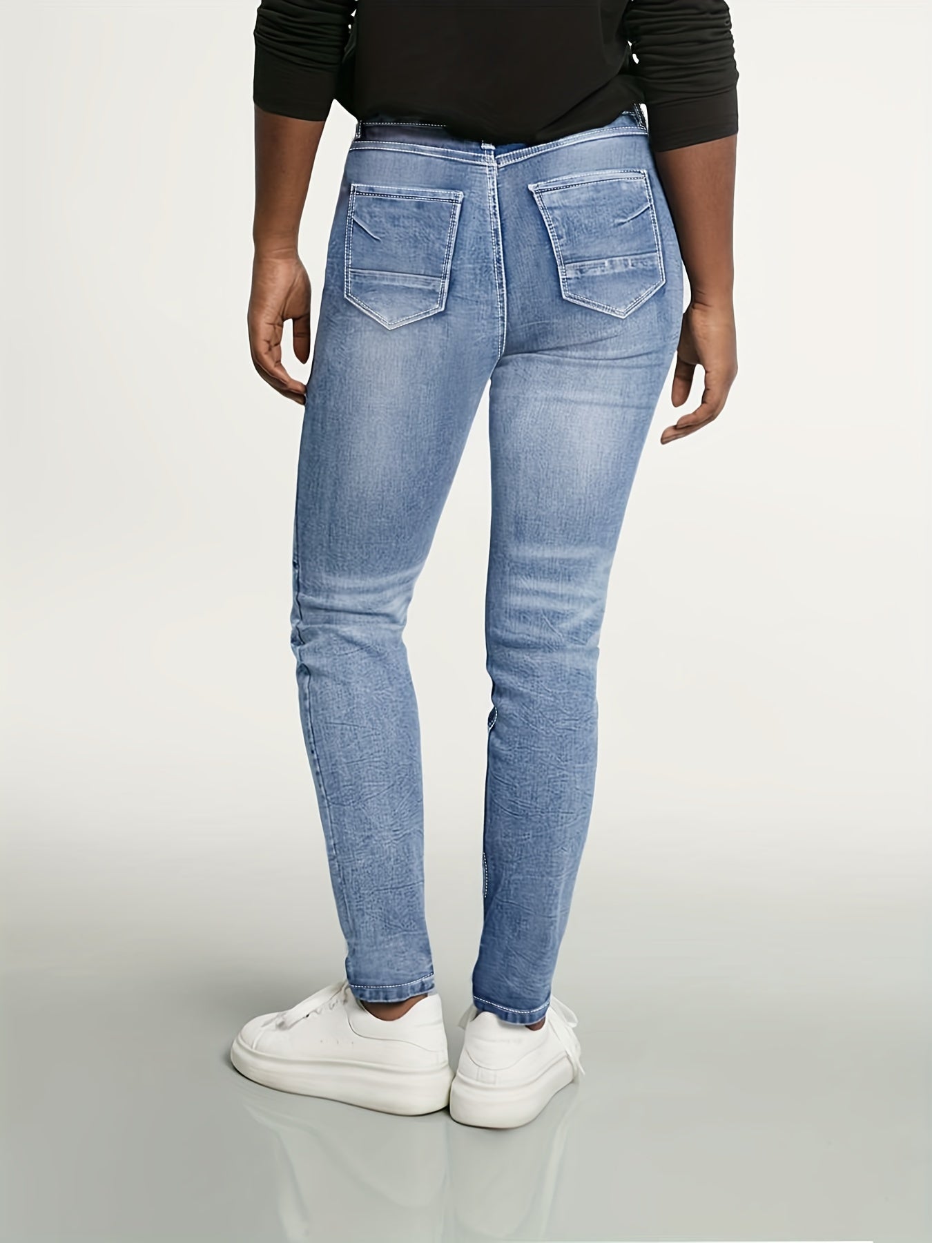 Women's High-Waisted Denim Jeans Oversized Stretch Solid Color All-Season Casual