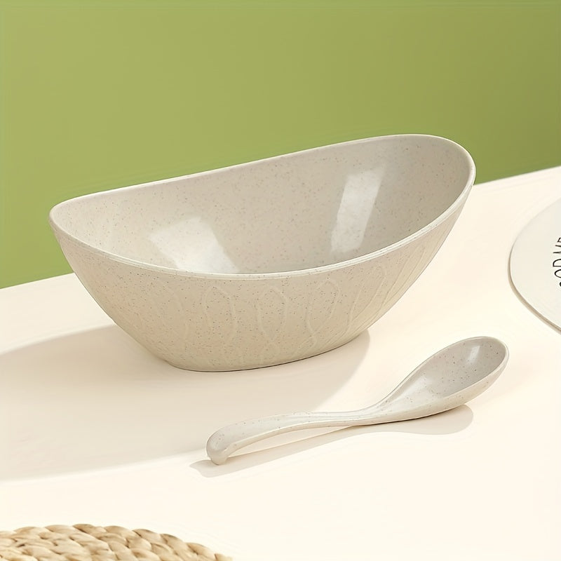 Juego de 2 cuencos de trigo plateados con cuchara, reutilizables, irrompibles, ligeros, utensilios de cocina para ensaladas, postres y pasta